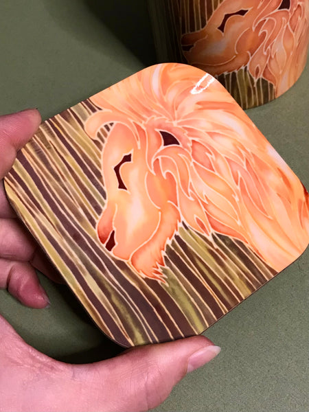 Golden Lion Mug & Coaster - Mighty Lion Mug Box Set - Green Gold Yellow - Wildlife Lovers Mug Gift