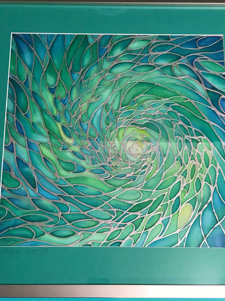 Sea Green Lime Aqua ‘Enchanted Depths’ Mesmerising Shoal Silk Painting - hand painted silk Sparkling  Shoal