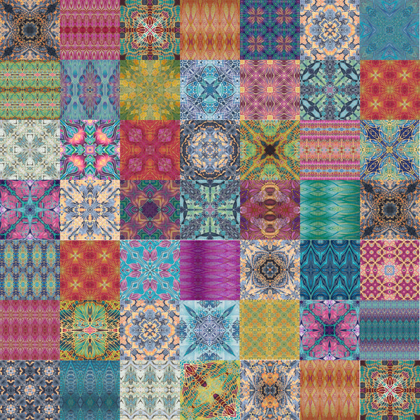 Fabulously eclectic colourful bohemian opulent patterned mix of ceramic tiles designed and made by Meikie chosen by The Making House. Bathroom makeover. Kitchen renovation. Utility room design. Bright bold decor.