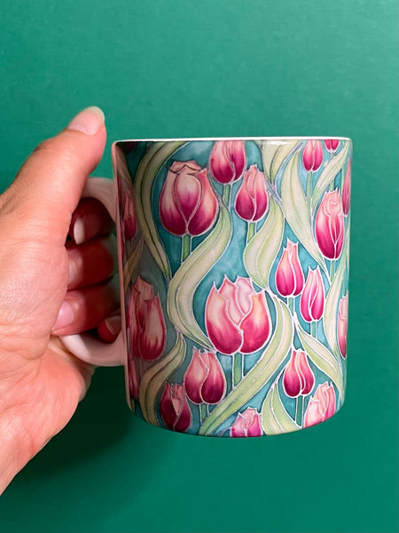 Extra Large Tulips Mug. Pink Green mugs in BIG & standard sizes.  mug & coaster box set. nature lovers gift set. Gardeners gift. flower lovers gift. gift for him. gift for teacher. gift for her. tea coffee lovers gift.