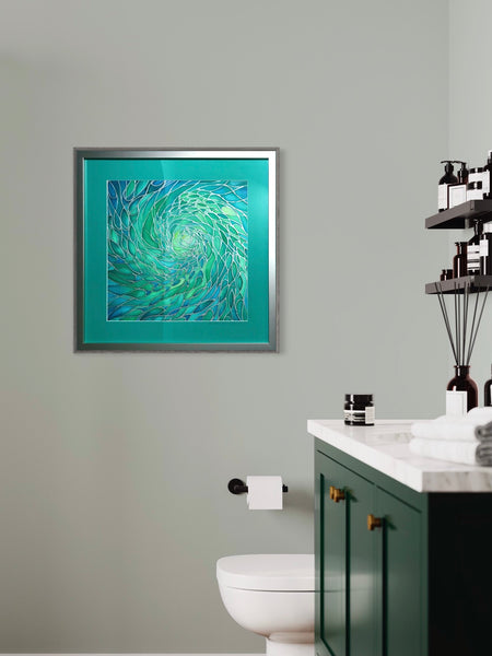 Sea Green Lime Aqua ‘Enchanted Depths’ Mesmerising Shoal Silk Painting - hand painted silk Sparkling  Shoal