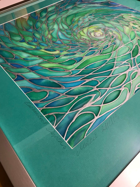 Sea Green Lime Aqua ‘Enchanted Depths’ Mesmerising Shoal Silk Painting - hand painted silk Sparkling  Shoal