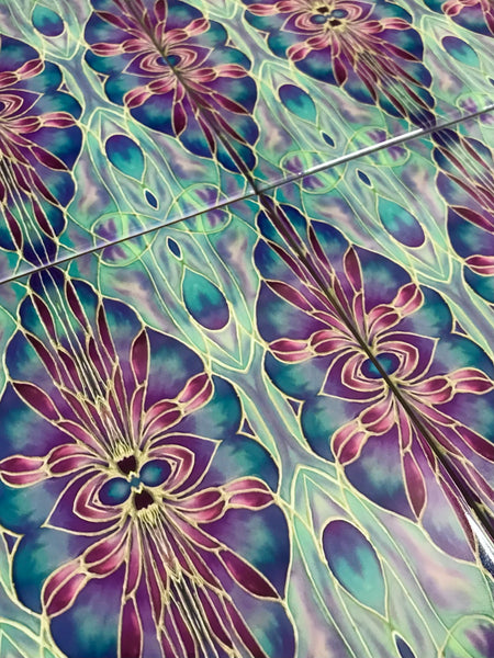 Persian Orchid Tiles -Turquouse Blue Purple Lilac Tiles  - Bohemian Nouveau Ceramic Hand Printed Tiles