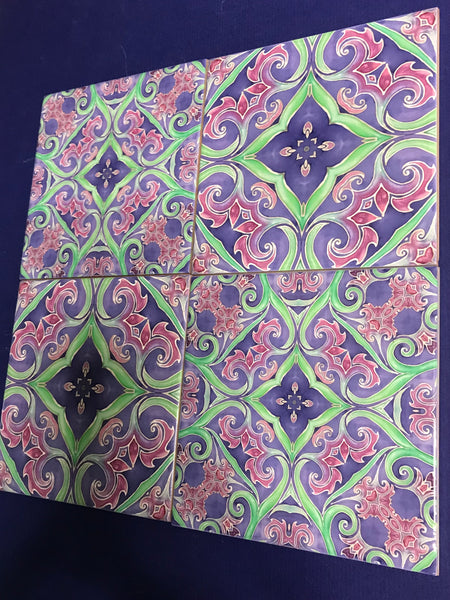 Italian Style Flowers Mixed Tiles Set - Blue Green Pink Tiles - Beautiful Bohemian Tiles