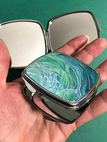 Green Aqua Dolphins Pocket Mirror - Pretty Handbag Mirror - Gift for Her