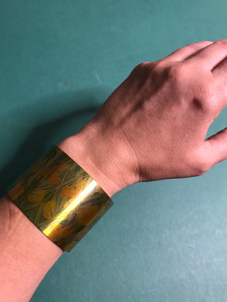 Daffodil’s Cuff Bracelet - Comtemporary Vibrant Yellow Green Bangle - easy wear lightweight aluminium.