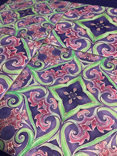 Italian Style Flowers Mixed Tiles Set - Blue Green Pink Tiles - Beautiful Bohemian Tiles