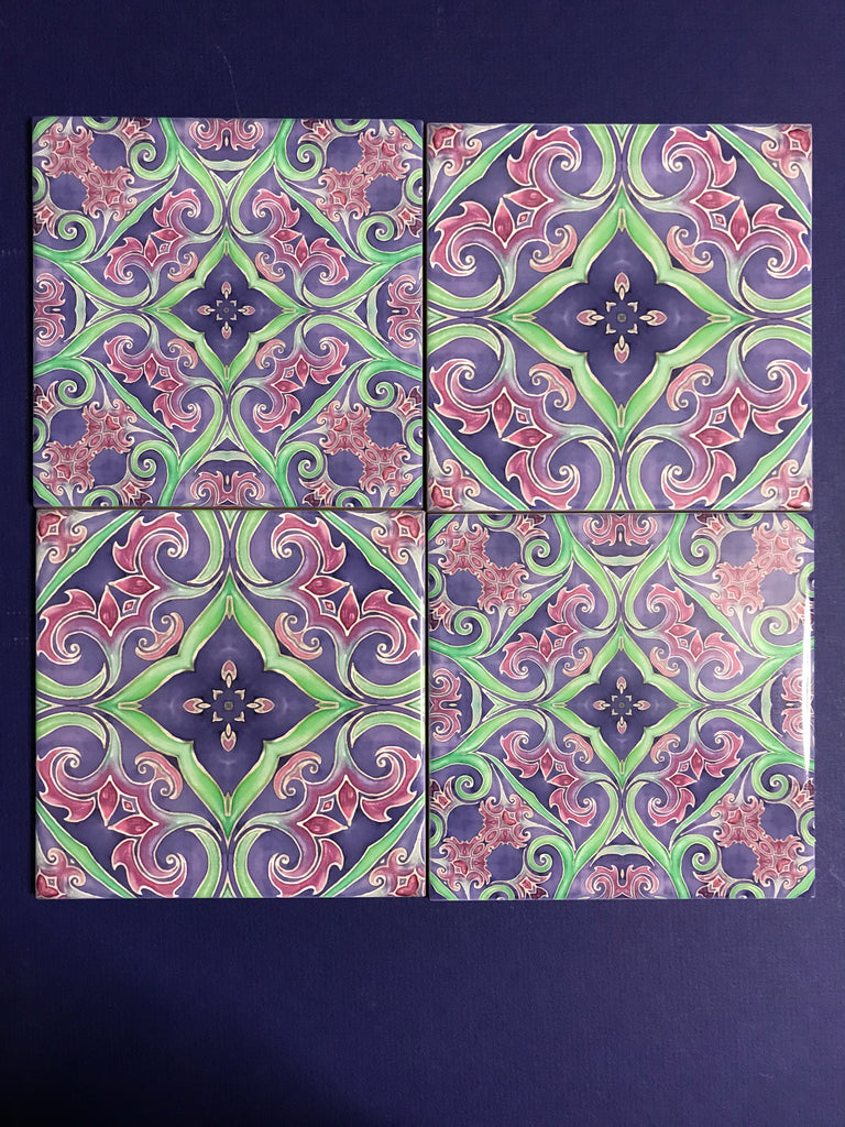 Italian Style Flowers Mixed Tiles Set - Blue Green Pink Tiles - Beautiful Bohemian Tiles
