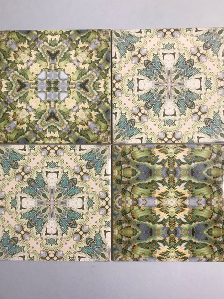 Nouveau Style Teal & Sage Green Butterfly Tiles - Beautiful Tranquil Kitchen or Bayhroom Ceramic hand printed  Tiles