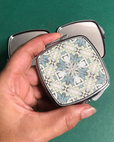 Art Nouvea Moth Pocket Mirror - Cool Green Handbag Mirror - Gift for Her