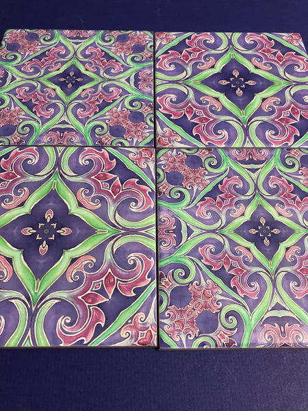 Italian Style Flowers Mixed Tiles Set - Blue Green Pink Tiles - Beautiful Bohemian Tiles