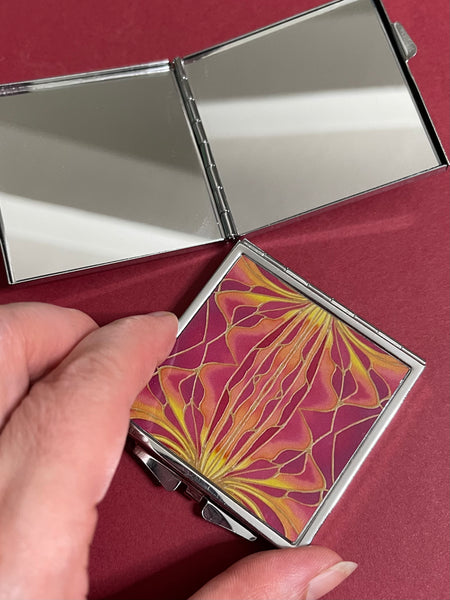 Art Nouveau Red Orchid Pocket Mirror - Pretty Folding Handbag Mirror - Gift for Her