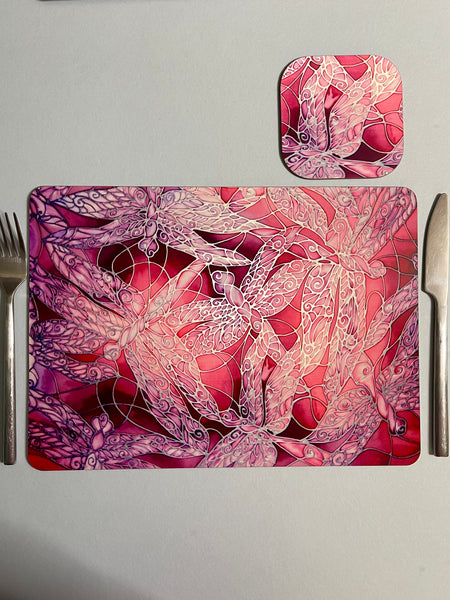 Dragonflies Placemats & Coasters - pink purple glass chopping boards - Round Table Mats