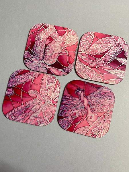 Dragonflies Placemats & Coasters - pink purple glass chopping boards - Round Table Mats