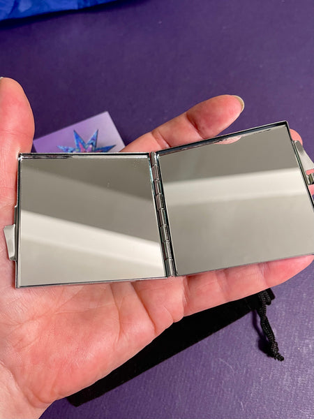 Blue Lilac Swallows & Clouds Pocket Mirror - Pretty Folding Compact Make Up Handbag Mirror - Gift for Her