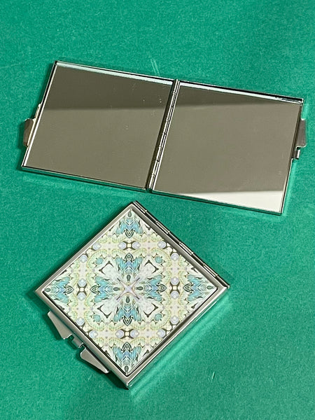 Sage Green Nouveau Butterfly Wings Mirror. Round Compact Make up double mirror for pocket or handbag. Great gift for Mum, sister, dolphin lover, auntie, friend, teacher for Christmas and Birthdays.
