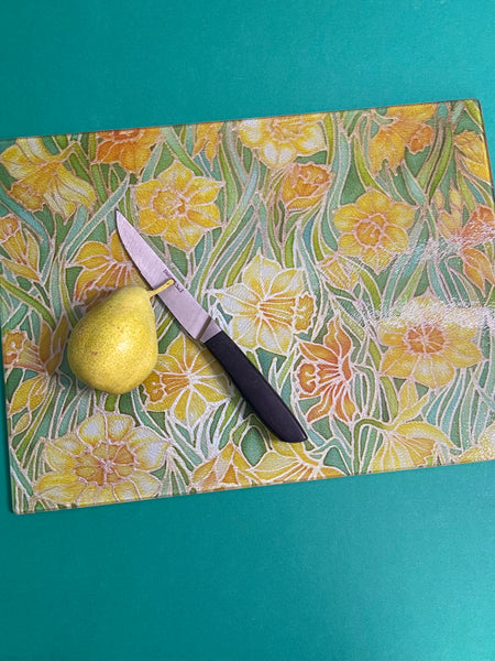 Spring Daffodils Glass chopping board - Yellow Flowers Placemats & Coasters - Yellow Tangerine Green Table Mats