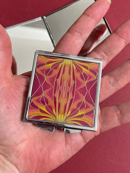 Art Nouveau Red Orchid Pocket Mirror - Pretty Folding Handbag Mirror - Gift for Her