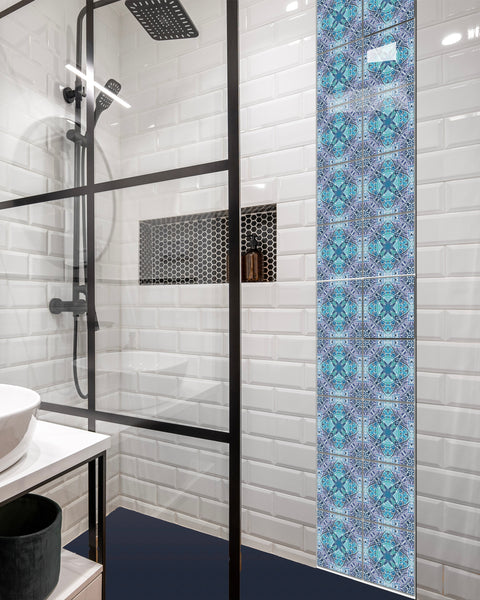 Nouveau Aqua Lilac Charcoal Butterfly Bathroom Tile - Bohemian Kitchen Tiles - Butterfly Kaleidoscope Repeat Decorative Tiles