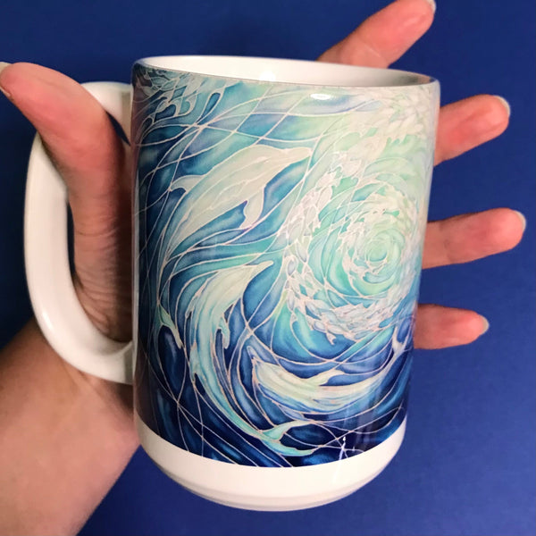 Extra Large Dolphins Mug. Blue Aqua mugs in BIG & standard sizes.  mug & coaster box set. nature lovers gift set. Sealife lovers gift. dolphin lovers gift. gift for him. gift for teacher. gift for her. tea coffee lovers gift.