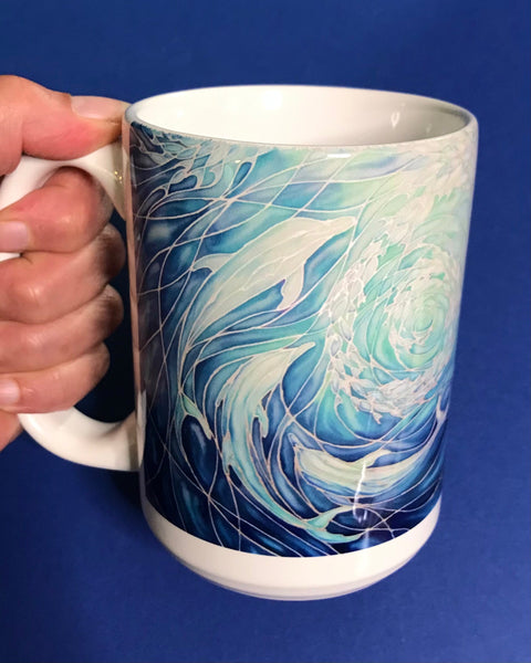 Extra Large Dolphins Mug. Blue Aqua mugs in BIG & standard sizes.  mug & coaster box set. nature lovers gift set. Sealife lovers gift. dolphin lovers gift. gift for him. gift for teacher. gift for her. tea coffee lovers gift.