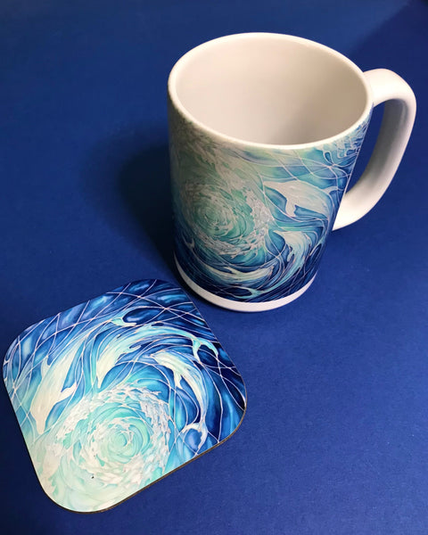 Extra Large Dolphins Mug. Blue Aqua mugs in BIG & standard sizes.  mug & coaster box set. nature lovers gift set. Sealife lovers gift. dolphin lovers gift. gift for him. gift for teacher. gift for her. tea coffee lovers gift.
