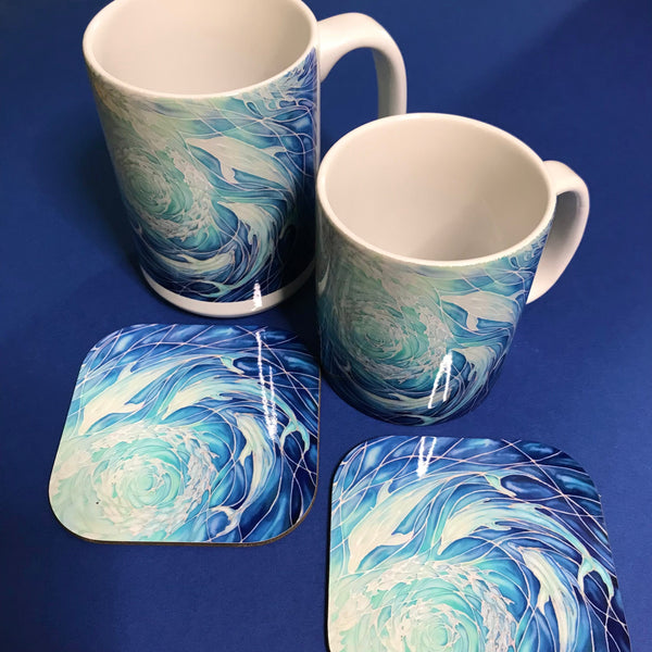 Extra Large Dolphins Mug. Blue Aqua mugs in BIG & standard sizes.  mug & coaster box set. nature lovers gift set. Sealife lovers gift. dolphin lovers gift. gift for him. gift for teacher. gift for her. tea coffee lovers gift.
