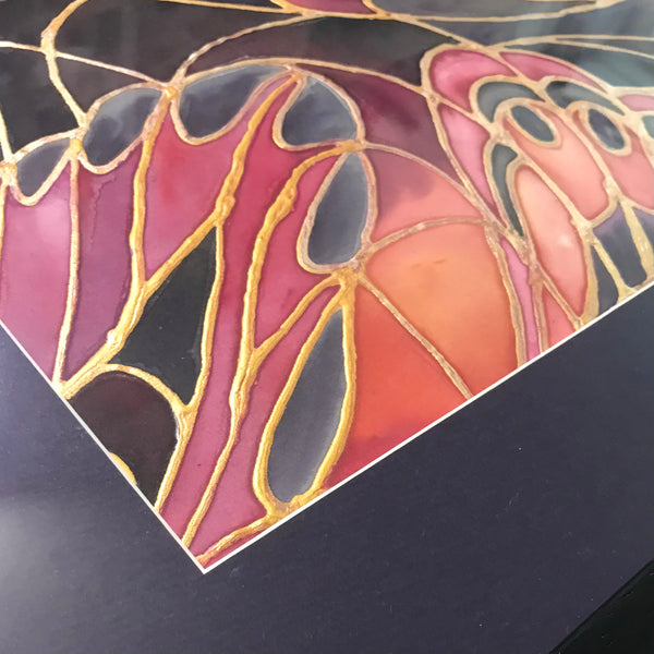 Gothic Abstract Butterfly Heaven Painting - Butterflies hand painted silk  -  Dramatic Original Art