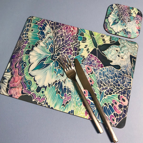 Lilac Mint Butterflies Table Mats - Beautiful place mats - Green butterfly chopping boards