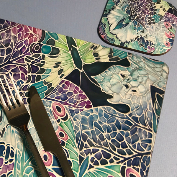 Lilac Mint Butterflies Table Mats - Beautiful place mats - Green butterfly chopping boards