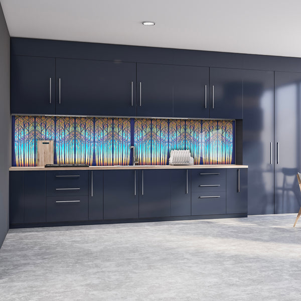 Stunning Cathedral Trees Splashback  - Vibrant Sunset Trees Made to Measure Glass Splashback