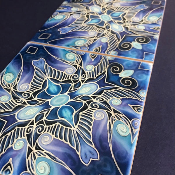 Deep Blue ‘Swallows Dance’ Tiles - Strong Art Deco Style 6x6” ceramic tile.