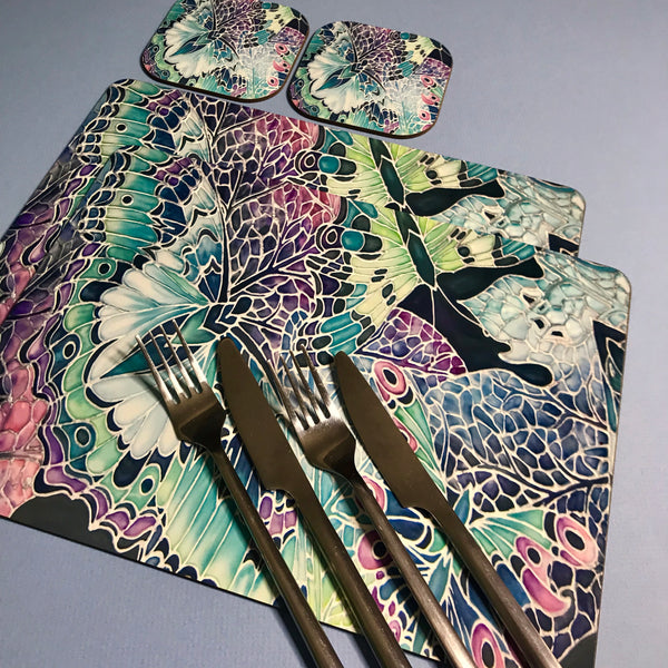 Lilac Mint Butterflies Table Mats - Beautiful place mats - Green butterfly chopping boards