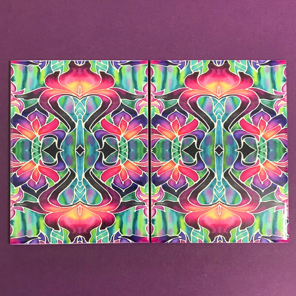 Art Nouveau Purpke Iris Tiles -  Ceramic Bohemian Decorative 6x8”  Tiles - Kitchen Bathroom Tiles