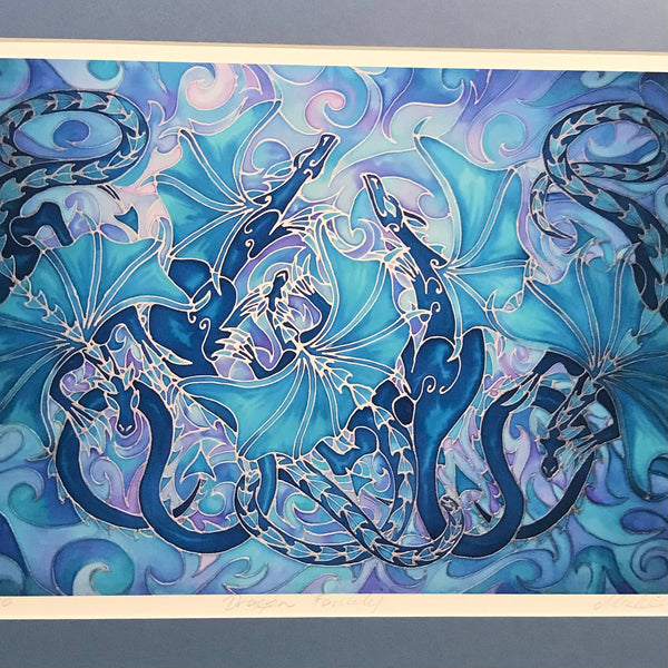 Magical Dragon Family Print - Mythical Creatures Art Print - Fiery Blue Dragons Print