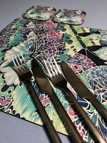 Lilac Mint Butterflies Table Mats - Beautiful place mats - Green butterfly chopping boards