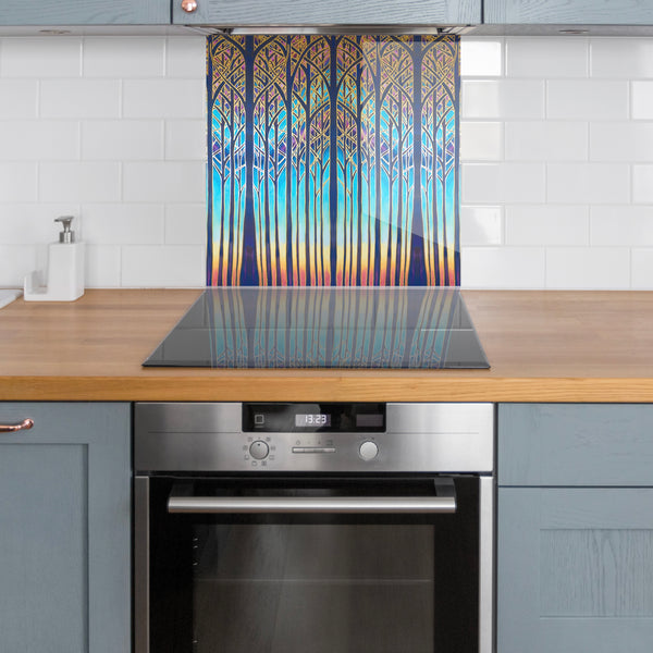 Stunning Cathedral Trees Splashback  - Vibrant Sunset Trees Made to Measure Glass Splashback