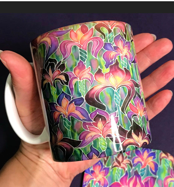Purple Irises Set of 4 Mugs or Mug and Coaster Box Sets -  Mug Gift