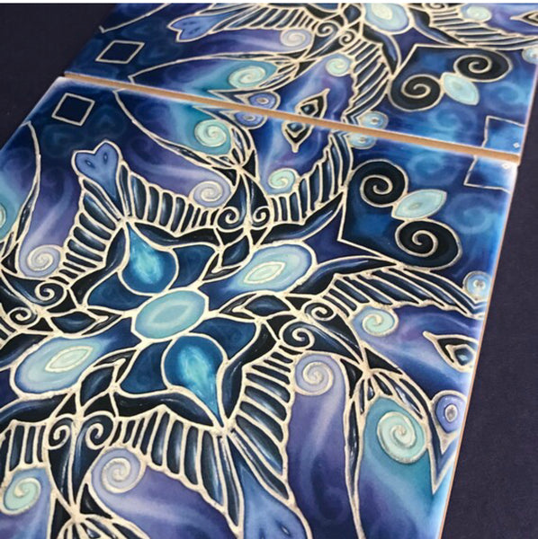 Deep Blue ‘Swallows Dance’ Tiles - Strong Art Deco Style 6x6” ceramic tile.