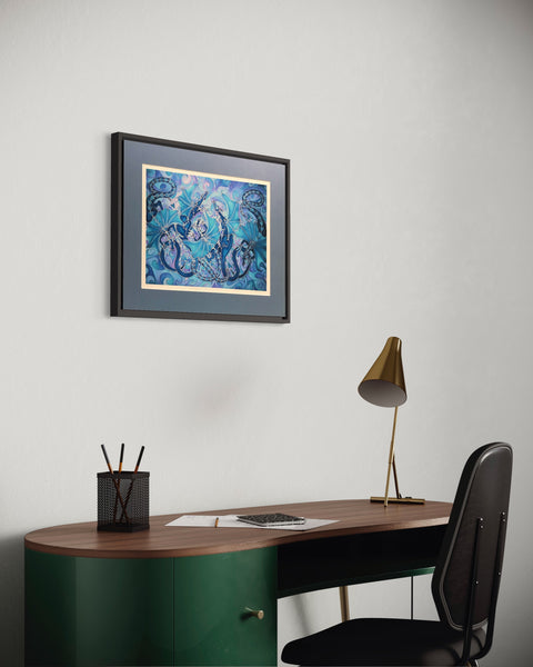 Magical Dragon Family Print - Mythical Creatures Art Print - Fiery Blue Dragons Print