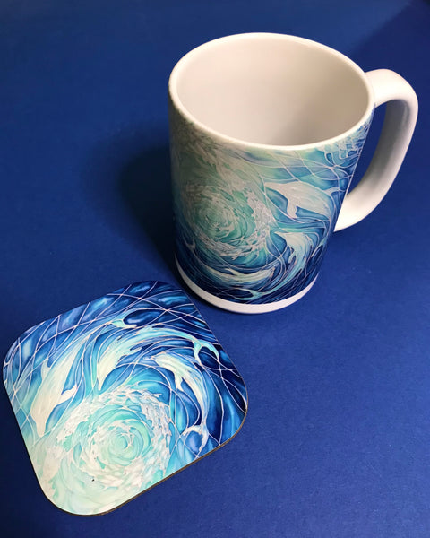 Blue Dolphins Mug and Coaster - Extra Large & Regular Mug Sizes Dolphin Lovers Mug Gift Box Set -