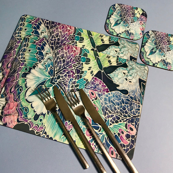 Lilac Mint Butterflies Table Mats - Beautiful place mats - Green butterfly chopping boards