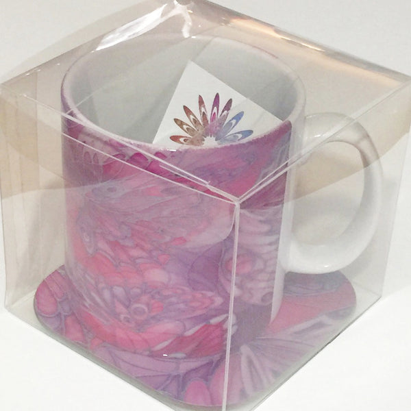 Pink Tabby Cat Mug - Mug and Coaster Box Set - Cat Gift for Her - Cute Grey Tabby Cat