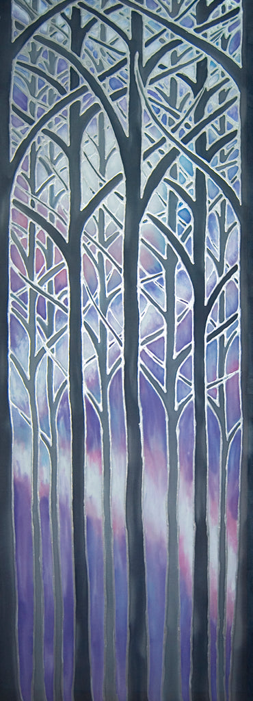 SOLD Tree Arches Original Art - Forest Original Silk Painting - Lilac Misty Trees Painting