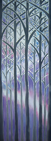 SOLD Tree Arches Original Art - Forest Original Silk Painting - Lilac Misty Trees Painting