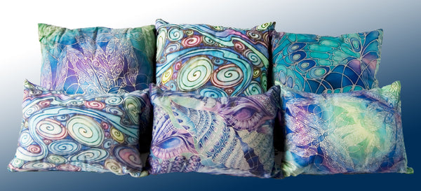 Spiral Sea Shells Cushion -  blue green turquoise cushion - Sea Shells accent pillow