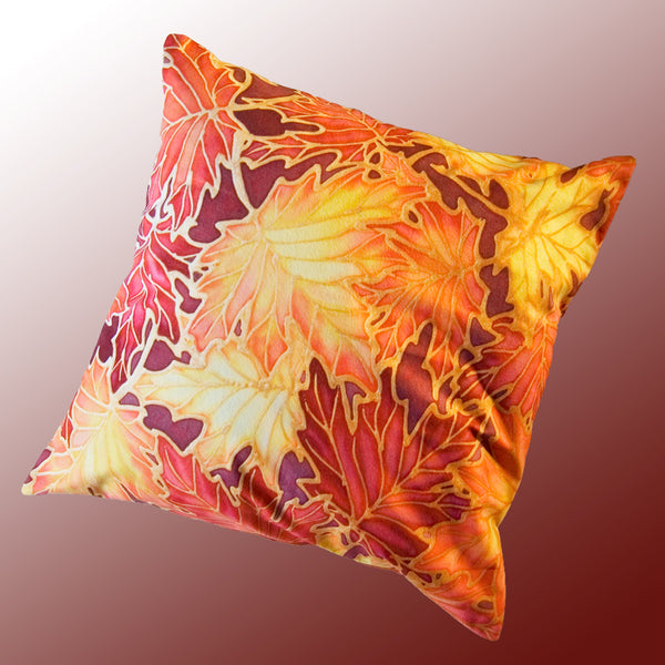 Autumnal Leaves Cushion Set - Reds Yellow Velvet Cushions - Four Leaves Designs by Meikie