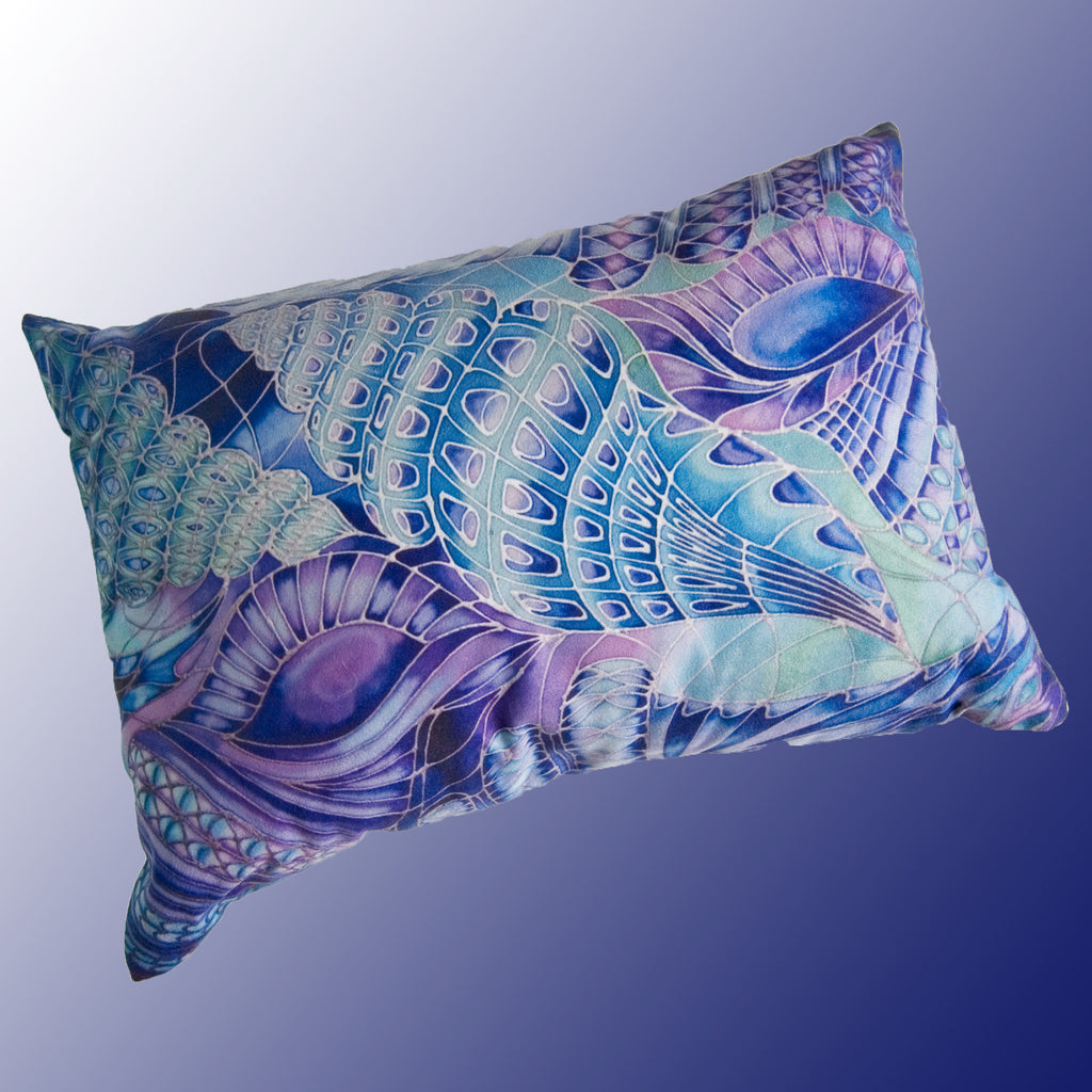 Spiral Sea Shells Cushion -  blue green turquoise cushion - Sea Shells accent pillow