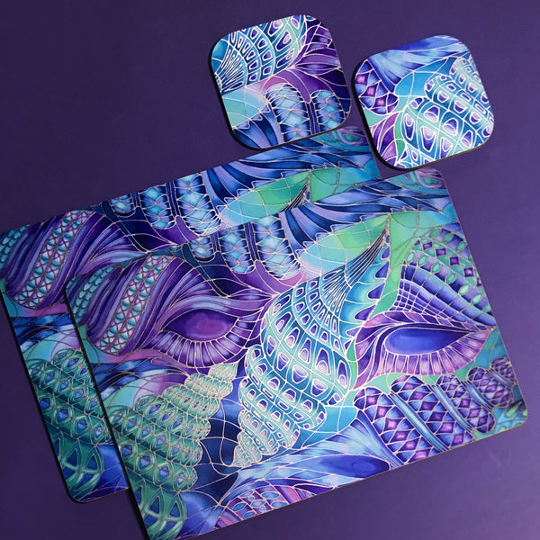 Shells Table Mats & Coasters - Blue Green Placemats & Coasters - Round Placemats & Coasters