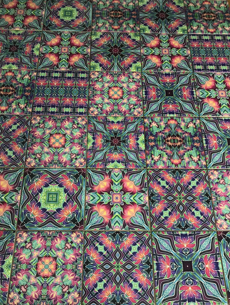Vibrant Purple Iris Bohemian Mixed Set of Ceramic Tiles - Art Deco Pink Green Purple Turquoise Bright Bohemian Kitchen Bathroom  Tiles